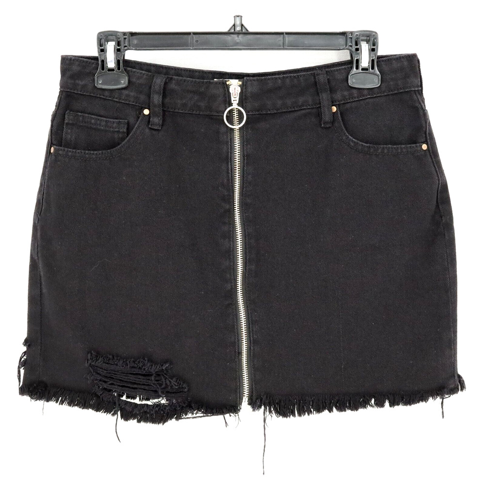 Pacsun Skirt Womens 28 Waist Black Jean Cotton Denim Distressed Raw Hem Zip